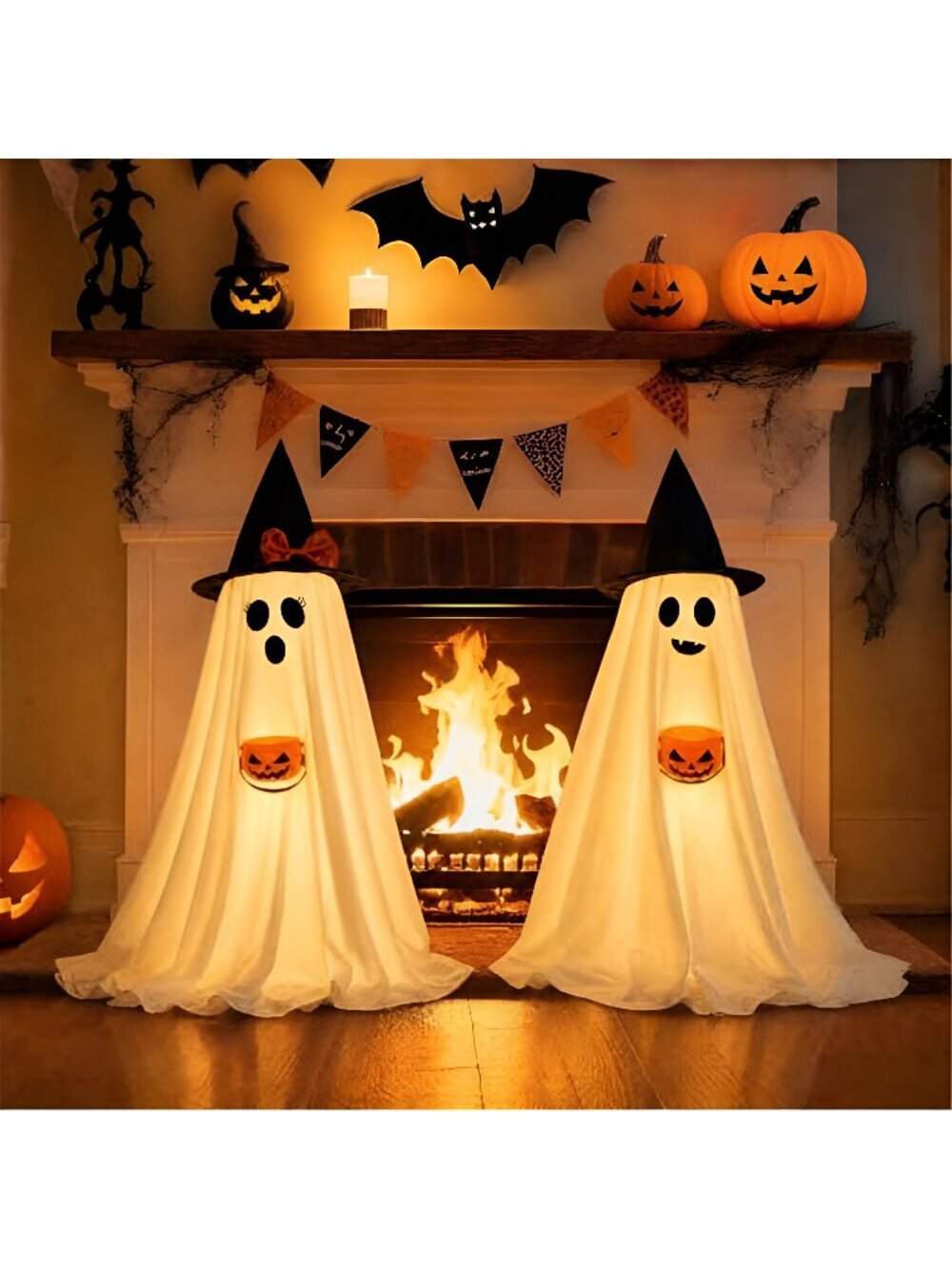 Halloween Decorations Indoor Lighted Ghost, 2 Pack Cute Light Up Ghosts